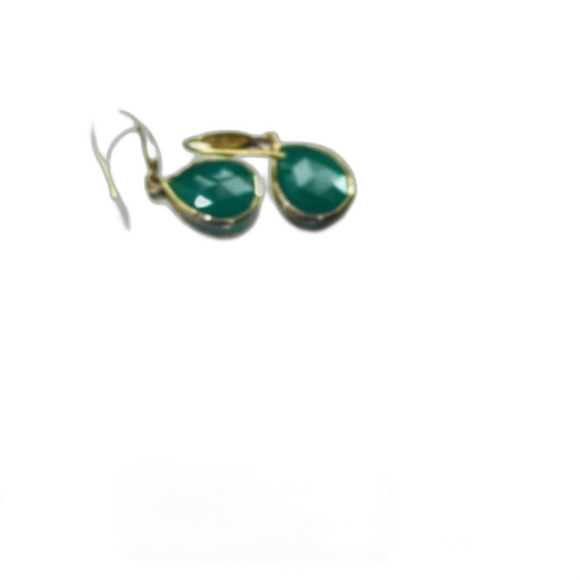 Pear Shaped Green Onyx & CZ 1.25" Sterling Silver Earrings from India - Picture 5 of 5